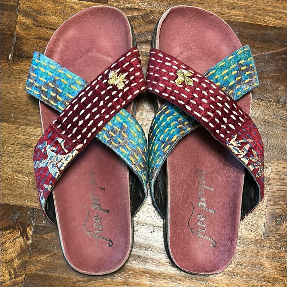 Free People Red and Blue Criss-Cross Sandals